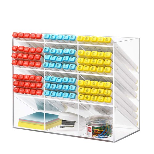 Marbrasse Clear Pen Organizer Storage, Acrylic Desk Organizer with 12 Compartments, Pen Holder for Desk, Desktop Art Organizer for Office School Art Supplies