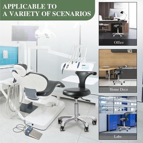 LIMKOMES Standard Rolling Stool with Backrest Dental Nurse Chair Height Adjustable Stool Drafting Chair for Office Kitchen Clinic and Lab-Black