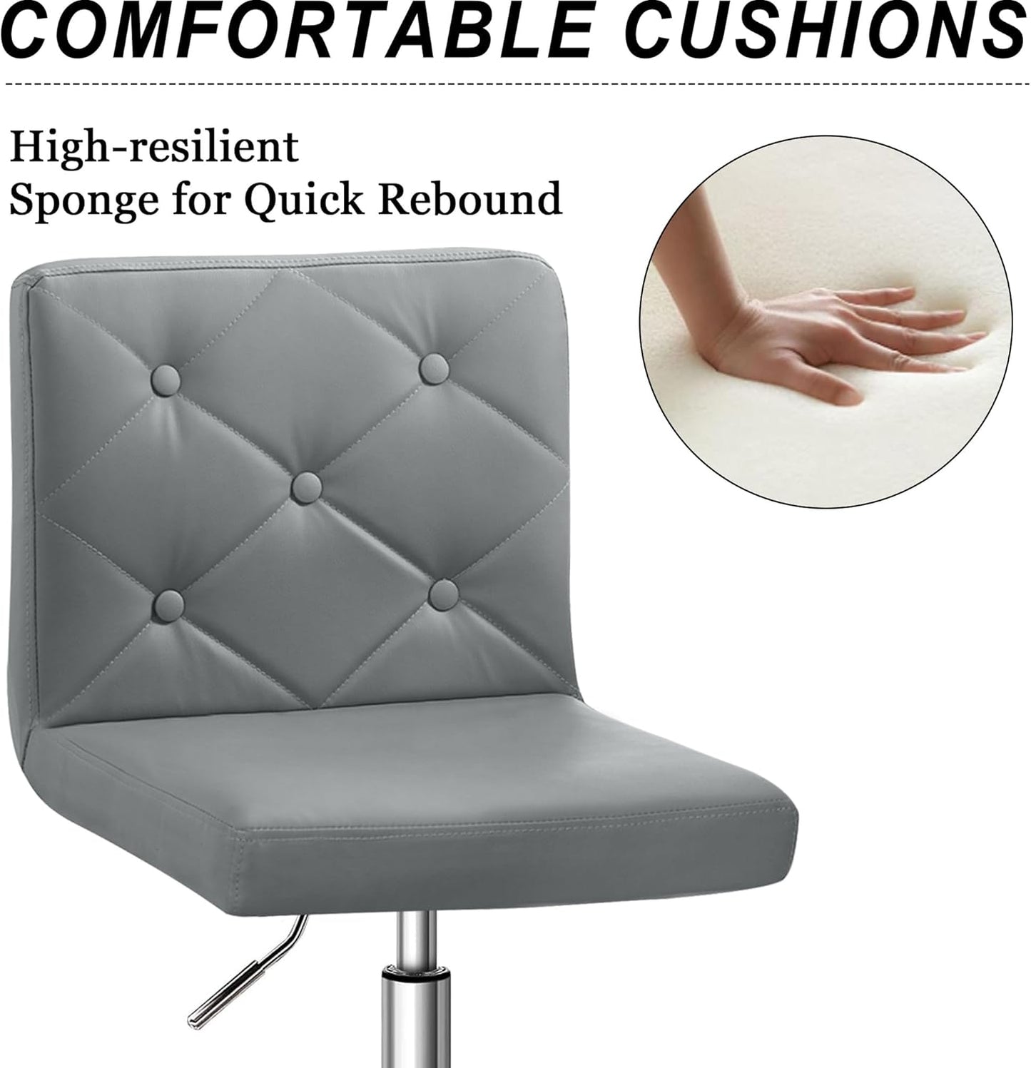 VECELO PU Leather Desk Chair - Adjustable Height, 360° Swivel, Mid-Back Design - Grey for Home Office