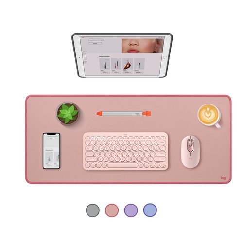 Logitech Desk Mat - Studio Series, Multifunctional Large Desk Pad, Extended Mouse Mat, Office Desk Protector with Anti-slip Base, Spill-resistant Durable Design, in Darker Rose