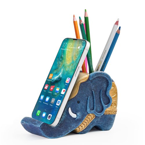 MOKANI Elephant Pencil Holder with Phone Stand, Elephant Gifts for Women Multifunctional Pen Holder Office Desk Organizer Desk Accessories Desk Decor Decorations Thanksgiving Christmas Gifts