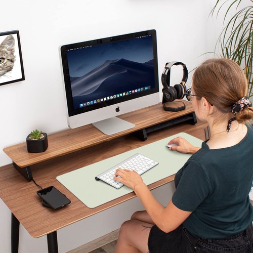 Aothia Double-Sided PU Leather Desk Pad - Non-Slip Large Mouse Pad & Desk Mat for Office, Home - Waterproof, Easy to Clean, Durable Dual-Sided Surface (23.6"x13.7", Matcha Green)