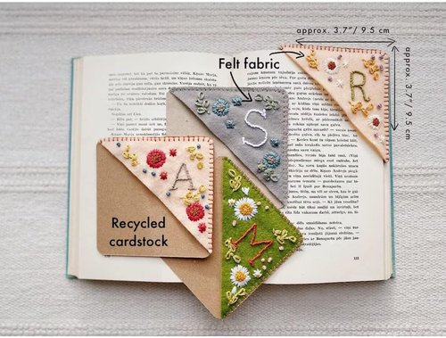 MOTEERLLU Personalized Hand Embroidered Corner Bookmark with A-Z Initial, Cute Book Markers for Reading Women, Book Lovers Gifts for Friends Mom & Teachers, 3.74"(Fall-m)