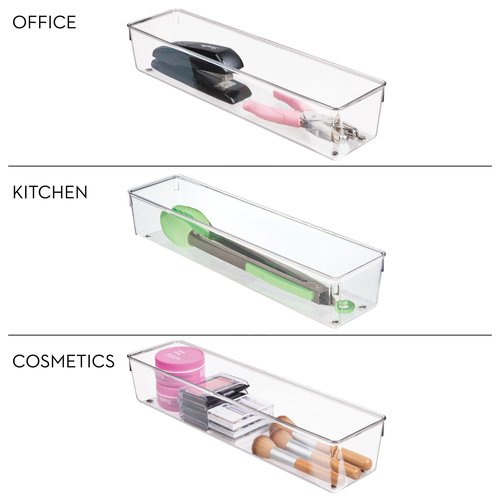 iDesign Plastic Drawer Organizer Bins - Storage for Kitchen, Bathroom, and Desk Drawers - Set of 3 - Clear
