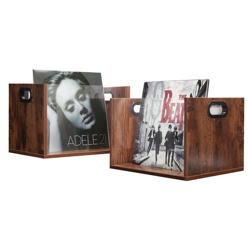 Vinyl Record Storage Crate 2 Pack, Holds up To 60 LPs, Album Visible Storage Box with Acrylic Front, Handle, Wooden Multi-Purpose Organizer for Records, Magazines and Books, Desktop and Home Office