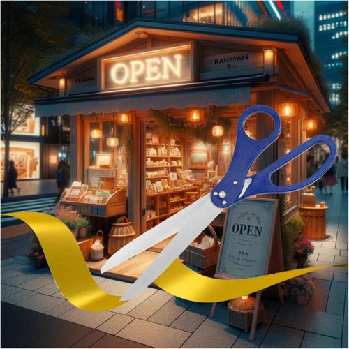 Oversize Ribbon Cutting Ceremony Kit - Large Blue Scissors 25 Inch Gold Satin Ribbon for Grand Opening and Box for Business Opening Special Events Inaugurations