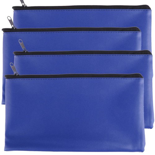 Tongnian Bank Bag Money Pouch Leatherette Security Deposit Bags Utility Zipper Bags for Cash Money,Check Wallet,Cosmetics,Tools,11x6 inch 4 Pack (Blue)