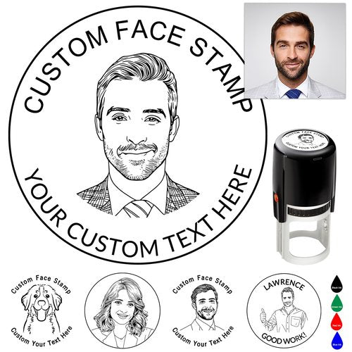 Custom Face Stamp Personalized Self Inking Stamp Customized Business Logo Image Text Teather Stamper Funny Gift 4 Color and Font Choices