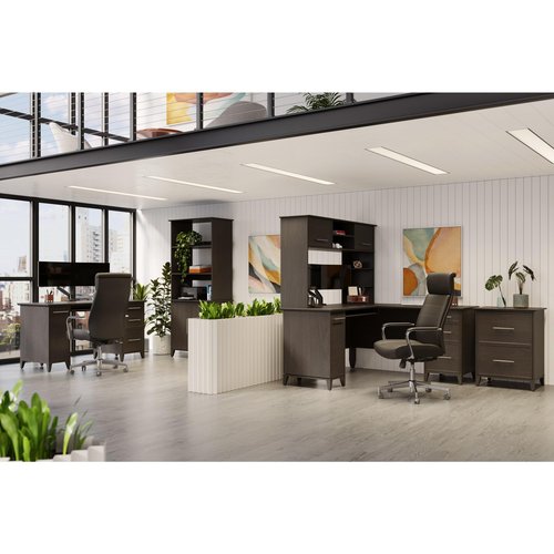 Realspace® Koru 60"W Hutch For Koru L-Shaped Or Straight Computer Desks, Two-Tone Slate/Gray Oak