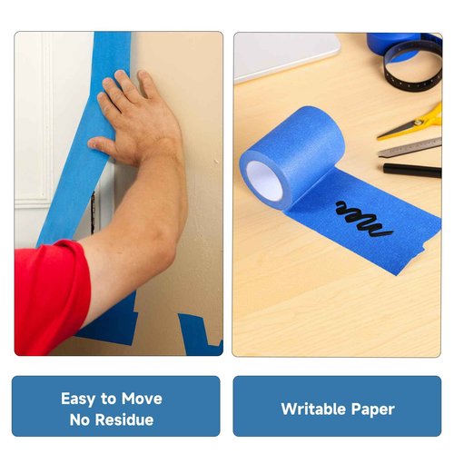 Pueatte Wide Blue Painters Tape, 12 Inch x 55 Yards, Wide Masking Tape for 3D Printing, Laser Cutting, Painting, Crafting, Labeling, Packing, Office, School, Home Use, Removes Cleanly for 21 Days