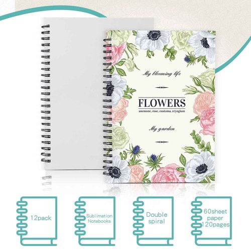 Seajan 12 Pcs Sublimation Journal Blank Notebooks A5 120 Pages Spiral Notebooks Hardcover DIY Notepad for Students Teacher Gifts Favors School Office Home Supplies (8.07 x 5.71 Inch)