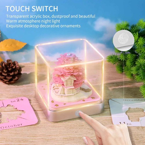 RSLIPIN 3D Memo Pad Time Piece Calendar 2026,3D Calendar Memo Pad DIY Notes Notepad Paper Craft Art Romantic Tree House,2026 3D Desk Calendar With LED Lights,Pink