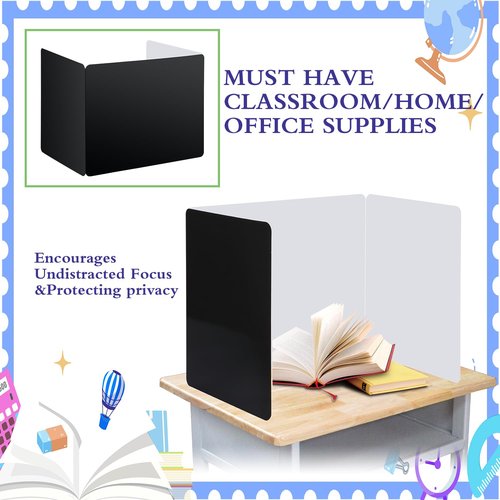 EARTHSON 24 Pcs Privacy Folders for Students, Privacy Dividers for Classroom, Study Carrel Desks Privacy Boards, Cardboard Privacy Shields Folder for School Teachers Home, Black