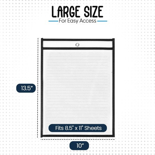 Essex Wares - 100 Pack, Black, Job Ticket Holders, 10" Wide x 13.5" Tall - Clear Plastic Shop Ticket Holders - Easy to Use, Reusable & Easy Erase Plastic Invoice Holders, Water-Resistant & Durable