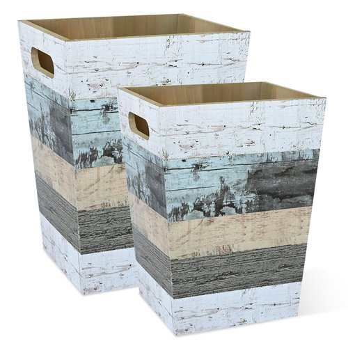 CMINAUS 2 Pack 1.5/2.5 Gallons Wood Trash Can Set Rustic Style Wastebasket with Handles Farmhouse Rectangular Garbage Can Waste Basket Small Trash Bin for Bedroom, Bathroom, Kitchen, Office