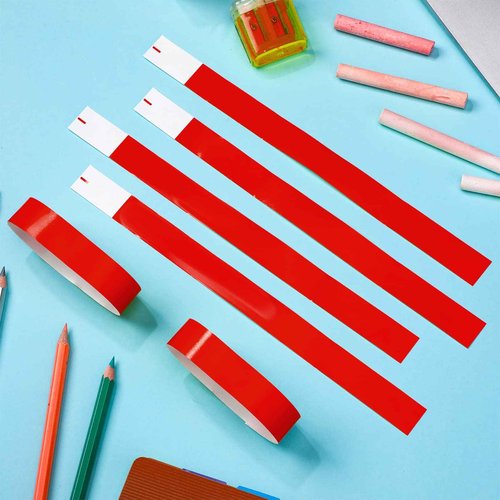 Tudomro 2400 Pack Neon Paper Wristbands Bulk - Waterproof, Lightweight, Adhesive - Concert, Events, Party for Hand Wrist Arm Identification(Red)