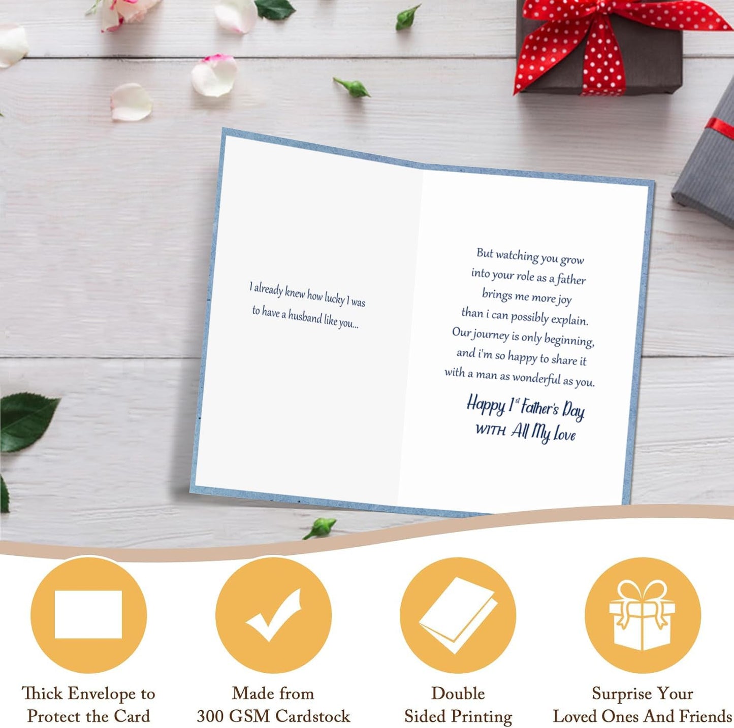 GVMGVM 1st Fathers Day Card for Husband, Romantic First Fathers Day Card for Husband From Wife, Happy 1st Father's Day Cards Gift for Hubby