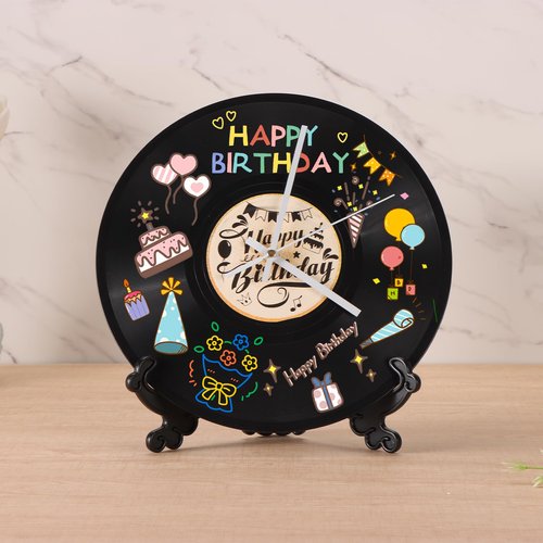 Vinyl Record Birthday Decorations Happy Birthday Guest Book Alternatives with Pens DIY Vinyl Birthday Favor Sign Poster Music Lover Birthday Table Decors with Clock Accessories, Not Include Battery