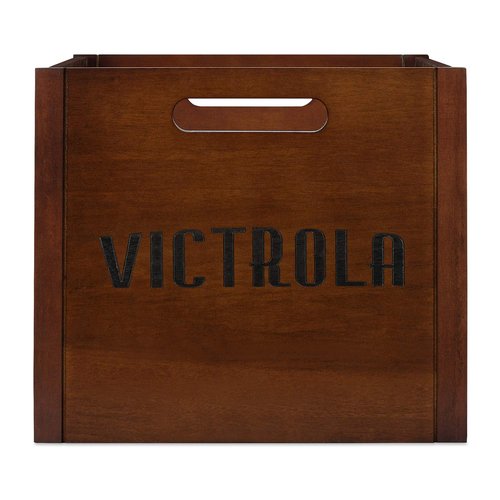 Victrola Wooden Record Crate – Tabletop Vinyl Album Holder, No-Tool Assembly, Holds Over 50 Records, Real Wood Construction, Elegant Design (Espresso)