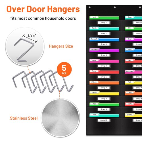 AKAYOK Hanging File Folders for Legal/Letter Size, 30-Pocket Wall File Organizer Black Pocket Chart for Classroom, Office, and Home – Perfect for Assignments, Document, Scrapbooks, Mail and Papers