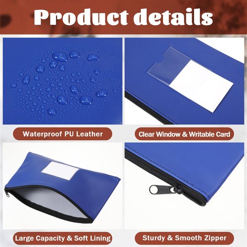 10pcs Bank Deposit Money Bags with Zipper 11 X 6 Inches Cash Bags Money Envelope with Clear Window PU Leather Zipper Pouch Wallet for Women Men Cash, Coins, Cosmetics, Invoice, Bills