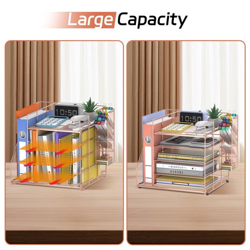 Reeplan Desk Organizers and Accessories, 6-Tier File Organizer with File Holder Bookstand Pen Cup, Document Organizer for Office Decor, Home Office Essentials