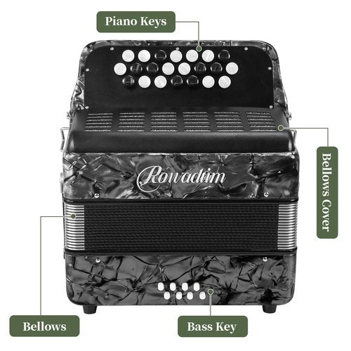 Accordion - 22 keys 8 bass, lightweight piano accordion for beginners, vibrant design for beginners and adults for easy learning (8 Bass, Gray)