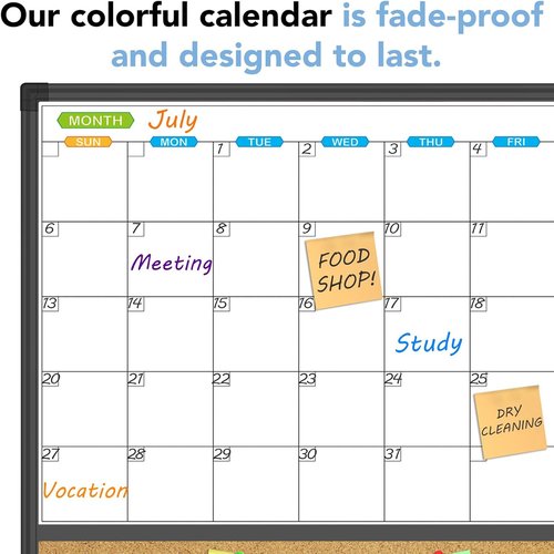 JILoffice Magnetic Calendar Whiteboard & Corkboard Combo - 24x18 Inch Black Aluminum Frame for Home, Office & School