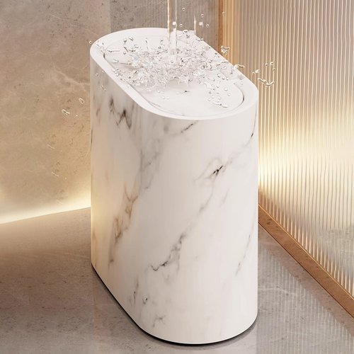 Wastebaskets, Bathroom Trashcans, Plastic Trash Can with Top Lid, Small Garbage Bin for Bathroom, Narrow Wastebasket, Modern Waste Basket for Home Indoor Hotel Kitchen Office (White)