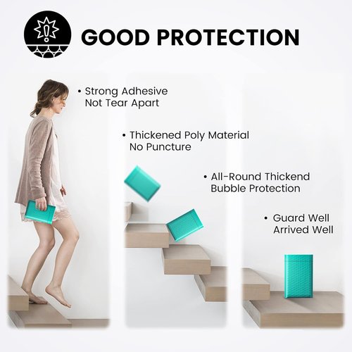Fuxury Teal Bubble Mailers - Waterproof Self-Seal Padded Envelopes | 4x8" | 4000 Pack for Small Business