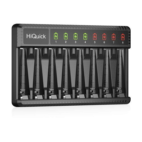 HiQuick 8 Bay Battery Charger - High-Speed Charging for AA/AAA Ni-MH/Ni-CD Rechargeable Batteries | Type-C Cable Included