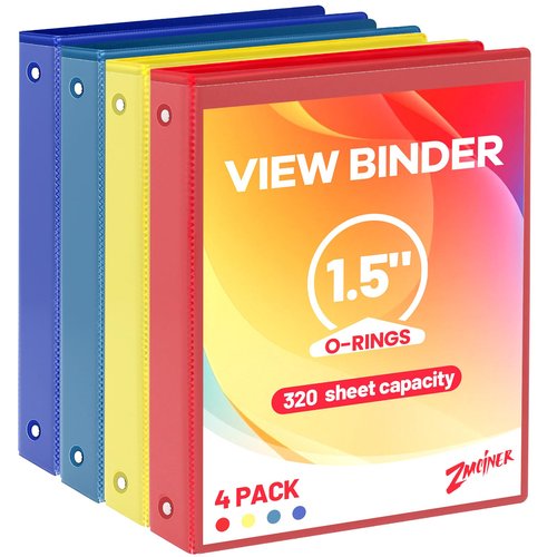 1.5 Inch Binders 3 Ring Clear View Cover Holds 8.5 * 11 inch Papers for School Binder or Office Binder Supplies 4 Packs (4 Colors)