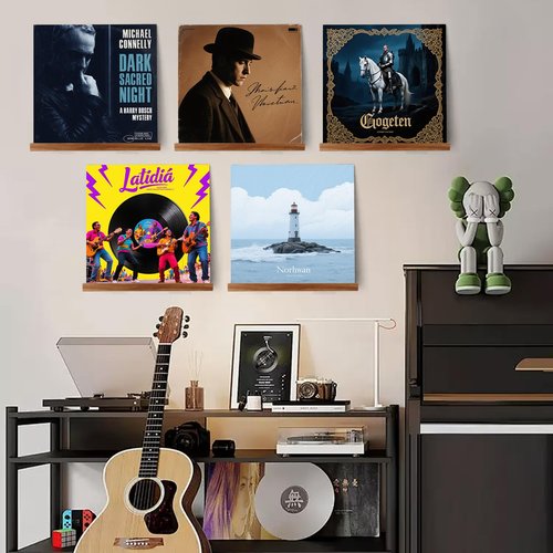 Aobtkel Acacia Wood Vinyl Record Shelf Wall Mount Vinyl Record Holder Wall 13in Wooden Album Holder 3pac