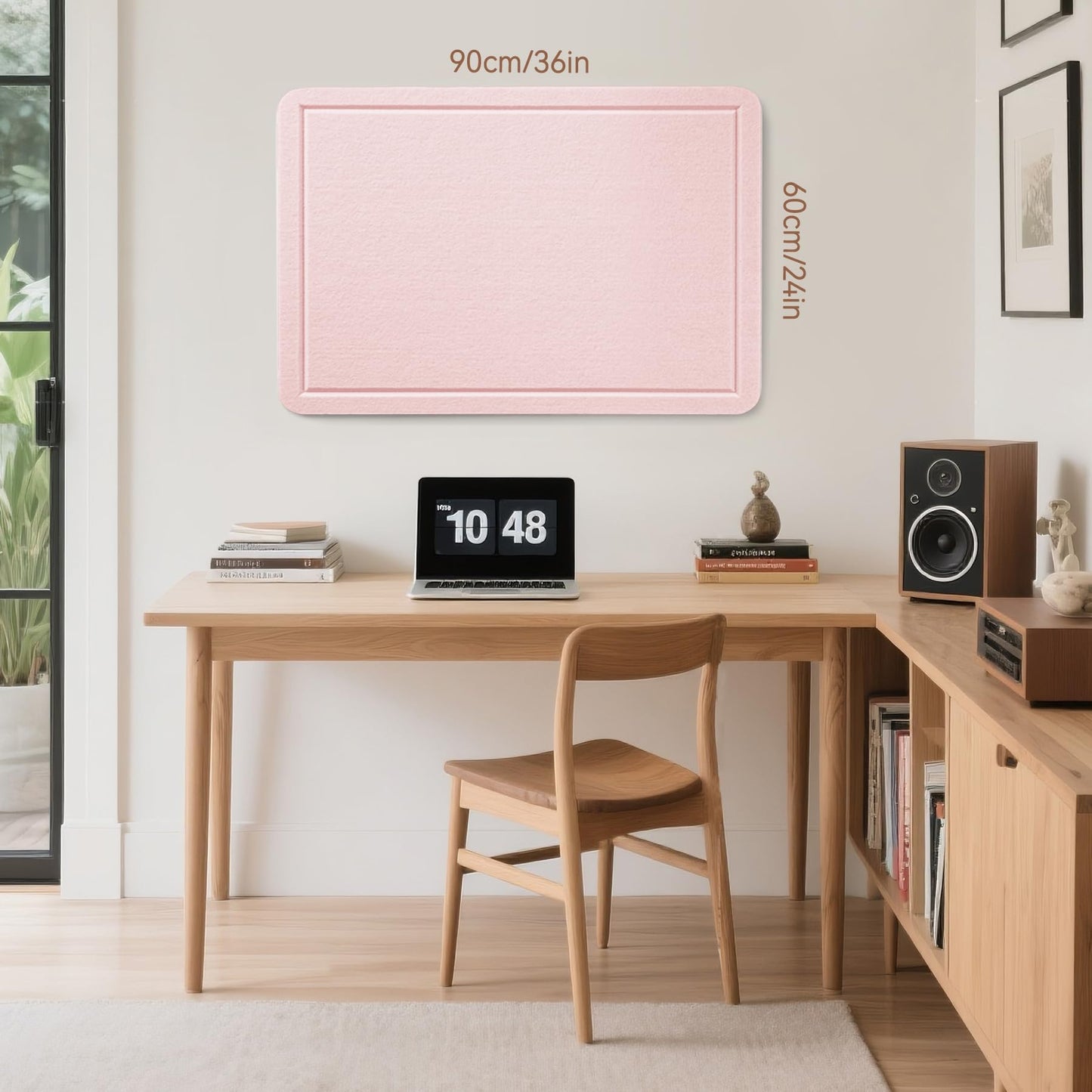 Lightomorrow Bulletin Board, 36 x 24 Inches Cork Board Alternative Decorative Felt Pin Board with Safe Removable Adhesives & 20 Push Pins for Home Office Classroom Walls-Pale Pink