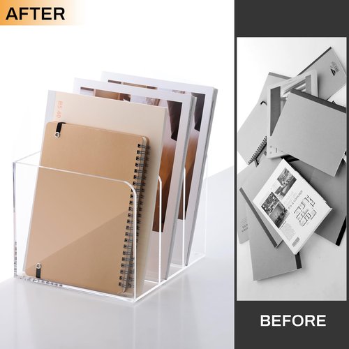 SANRUI Acrylic Magazine Holder Desk Organizer, Clear File Organizer with 3 Vertical Compartments, Magazine File Holder for Home Office, Classroom,B5 Size