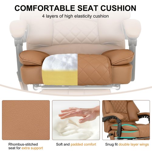 BOWTHY Kneading Massage Executive Office Chair with Heated,90-135° Reclining Chair with Footrest, Diamond-Stitched Cushion Leather Chair, Ergonomic Desk Chairs (Brown)