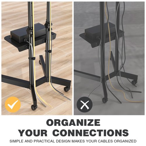 Mobile TV Stand with Upgraded Wheels for 32-75 Inch TVs up to 88 lbs, Height Adjustable Rolling TV Stand with Laptop Shelf, Mobile TV Cart with Heavy Duty Structure for Living Room, Patio, Office
