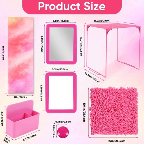 AUECOOME Locker Organizer and Locker Accessories Kit Includes Shelf、Rug、Mirror、Whiteboard、Storage Cup、and Magnetic Wallpaper Pink Locker Accessory for Girls Back to School Essentials (Rose Red)