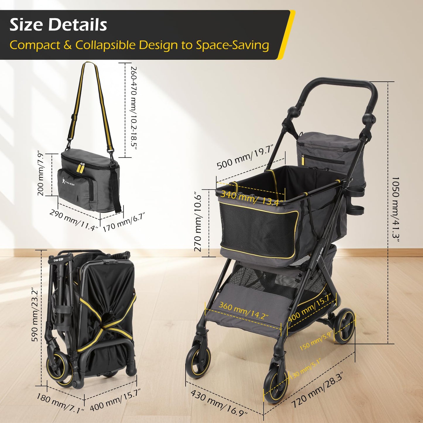 Dyna-Living Personal Folding Shopping Cart 70lbs Load-Capacity Foldable Shopping Carts for Groceries, Adjustable Handle, Lightweight Aluminum Frame Collapsible Shopping Stroller, 2-Tier