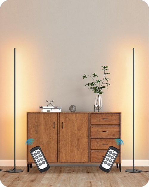 EDISHINE LED Corner Lamp, Set of 2 Minimalist Dimmable Tall Light with Remote, 57.5" Floor Lamps for Living Room, Bedroom, Home Office, 7 Color Temperature 2700-6000K (Black)