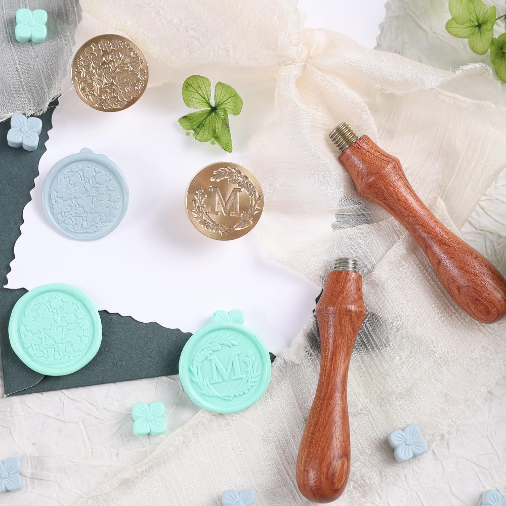 WUERLIN Letter Alphabet M Wax Seal Stamp, Wicker Eucalyptus Initial Sealing With Flower for Wedding Invitation, Gift Wrap, Envelopes, Christmas Card