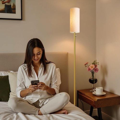 Aulaiyi Dimmable Gold Floor Lamp for Living Room,Modern Standing Lamp with Marble Base,LED Bulb Included,Floor Lamps for Bedroom, Living Room,Office,Reading and Nursery(Gold Floor Lamp)