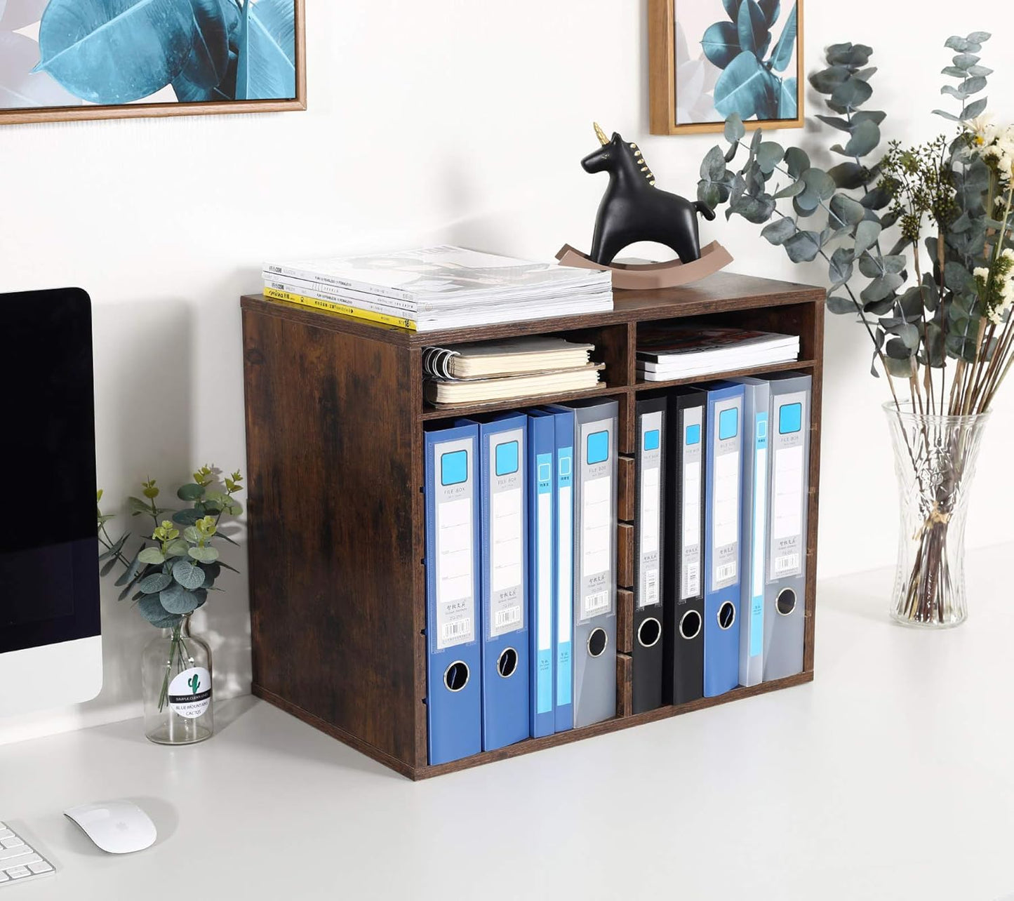 TQVAI Wood Literature Organizer - 12 Slot A4 Paper Holder with Adjustable Shelves | Stylish Desk Storage Solution