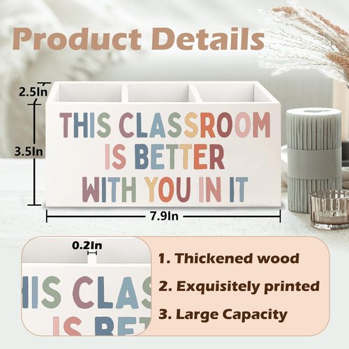 URLLUAE Boho Classroom Wooden Pen Pencil Holder for Desk Accessories, Back to School Supplies for Students College Boys Girls Teachers First Day of School, This Classroom Is Better with You in It