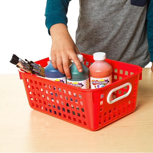 Really Good Stuff Medium Plastic Book Baskets, 11" by 7.5" by 4.5" - 12 Pack, Rainbow, Versatile Storage Solution for Classroom, Home and Office l Toy Storage, Multi-Purpose Organizer Basket