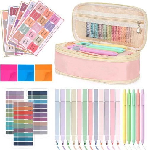 HUIJUTCHEN Bible Study Supplies 32 PCS Bible Journaling Kit with Pencil Case No Bleed Highlighters&Pens Sticky Notes Index Tab Bible Journaling Supplies for School Office Home