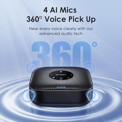 EMEET Conference Speakerphone M0 Plus - 4 AI Mics 360° Voice Pickup & Noise Reduction | USB-C Bluetooth Speaker for 8 People, Daisy Chain for 16