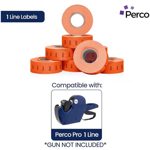Perco 1 Line Fluorescent Red Sale Labels - 8 Rolls, 1 Sleeve, 8,000 Blank Price and Date Gun Labels for Perco 1 Line Price and Date Guns - Made in USA