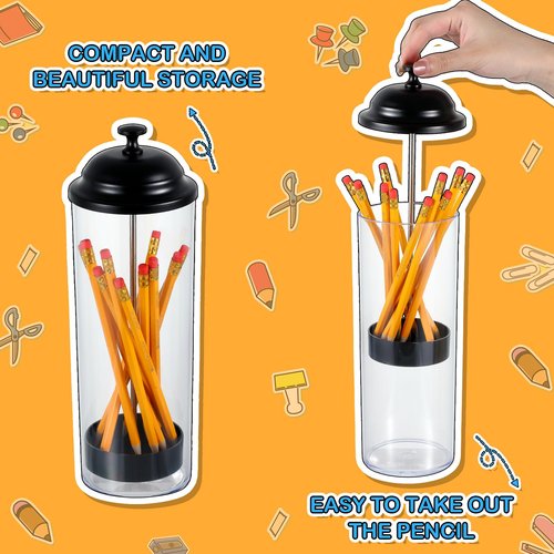 Yaomiao 2 Pieces Plastic Pencil Dispenser Holder with Lids or Plastic Pencil Case with Stickers for Teacher Storage Pen Office Supply Desk Home Teacher Gift(Black)