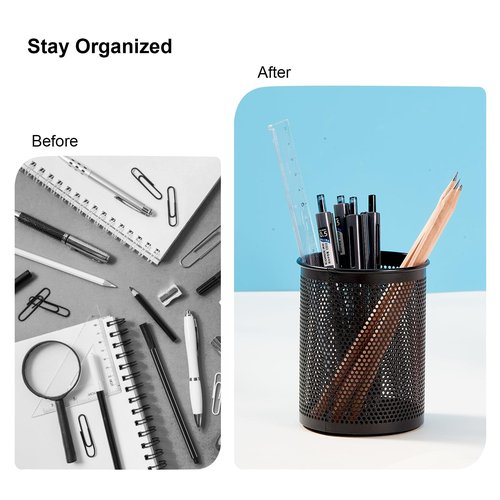 Comix Pen Holder Desk Organizer, Wire Mesh Pencil Cup with Foam Pad and Non-Slip Bottom Office Supplies Desk Accessories for Home Office School, 10 Packs
